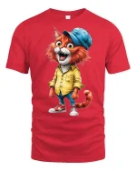 Cool Hipster Cat in Yellow Shirt - red t-shirt on white background