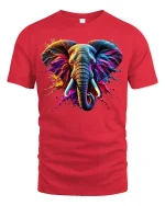 Artistic Wild Elephant Splash Tee - red t-shirt on white background