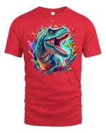 Fierce Blue T-Rex Color Burst Tee - red t-shirt on white background