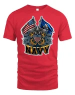 Proud U.S. Navy Crest and Flags Tee - red t-shirt on white background