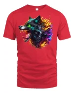 Burning Wolf Head Fiery Tee - red t-shirt on white background