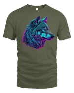 Electric Wolf Head Artistic T-shirt - military green t-shirt on white background
