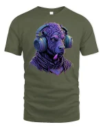 DJ Beast Vibes Neon Headphones T-shirt - military green t-shirt on white background
