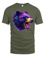 Wild Roar Bear Streetwear Tee - military green t-shirt on white background