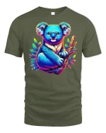 Koala Hugging Branch Tropical Art Tee - military green t-shirt on white background