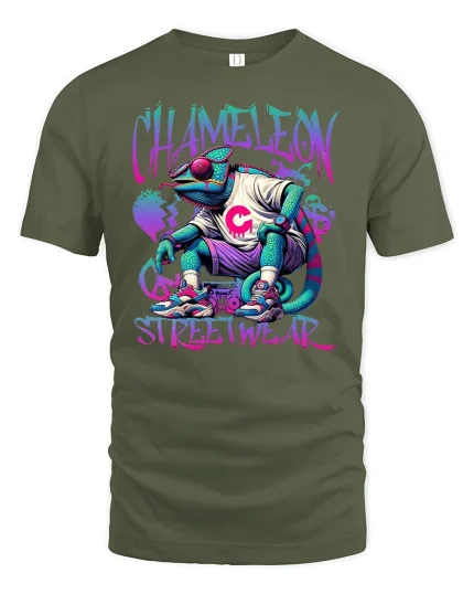 Chameleon Streetwear Urban T-shirt - military green t-shirt on white background