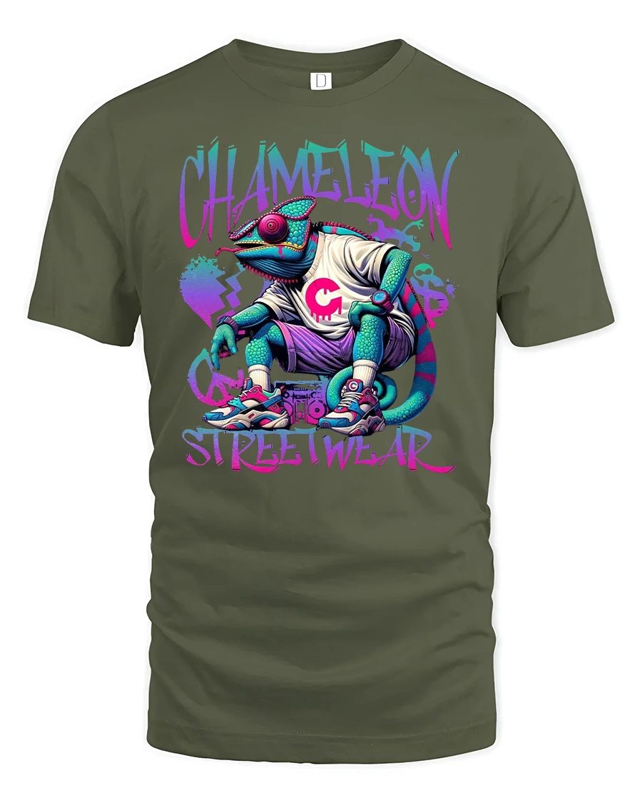 Chameleon Streetwear Urban T-shirt - 1 Chameleon Streetwear Urban T-shirt - military green t-shirt on white background