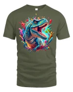 Fierce Blue T-Rex Color Burst Tee - military green t-shirt on white background