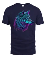Electric Wolf Head Artistic T-shirt - navy t-shirt on white background