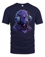 DJ Beast Vibes Neon Headphones T-shirt - navy t-shirt on white background