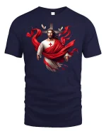 Jesus Cross Red Drape Tee - navy t-shirt on white background