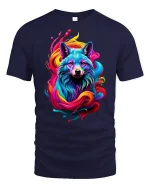 Color Splash Wolf Art Tee - navy t-shirt on white background