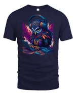 Cyber Owl Hacker Gamer Tee - navy t-shirt on white background
