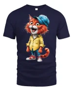 Cool Hipster Cat in Yellow Shirt - navy t-shirt on white background