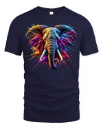 Artistic Wild Elephant Splash Tee - navy t-shirt on white background