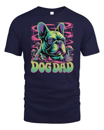 Psychedelic Dog Dad Frenchie Lover Tee - navy t-shirt on white background