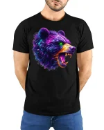 Wild Roar Bear Streetwear Tee - model with hands behind back, wearing Black T-shirt and blue jeans