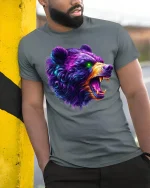 Wild Roar Bear Streetwear Tee - model leaning on yellow-black pole, wearing Gray T-shirt, hand in pocket