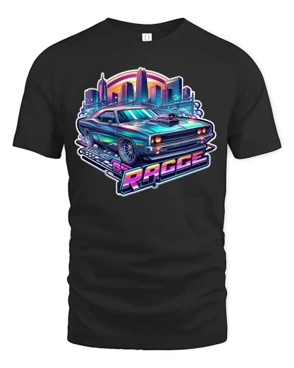 Retro Muscle Car Racer Neon - black t-shirt on white background