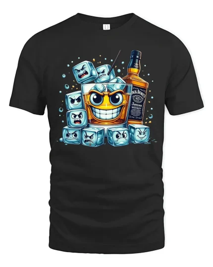 Funny Whiskey Glass and Ice Cube Tee - black t-shirt on white background