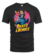 Beats and Bones Skull DJ Graphic T-Shirt - black t-shirt on white background