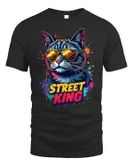 Street King Cool Cat Sunglasses - black t-shirt on white background