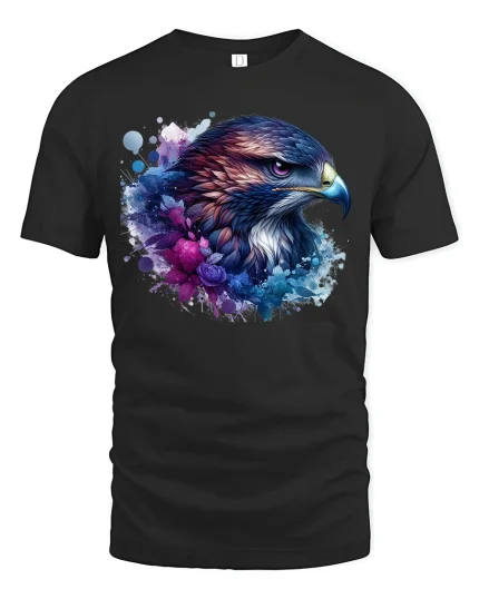Fierce Eagle Spirit Watercolor Art Tee - black t-shirt on white background