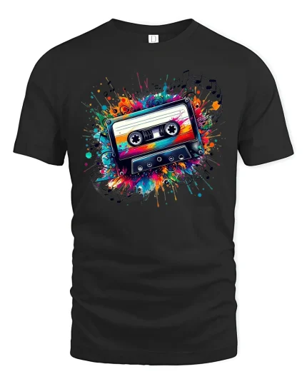 Retro Cassette Tape Graphic Tee - black t-shirt on white background