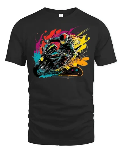 Neon Speed Rider Motorcycle Tee - black t-shirt on white background