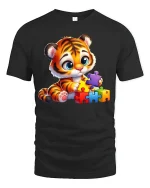 Baby Tiger Puzzle Play Tshirt - black t-shirt on white background