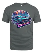 Retro Muscle Car Racer Neon - gray t-shirt on white background