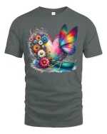 Rainbow Butterfly Garden Boat Tee - gray t-shirt on white background