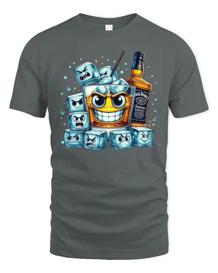 Funny Whiskey Glass and Ice Cube Tee - gray t-shirt on white background