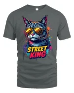 Street King Cool Cat Sunglasses - gray t-shirt on white background