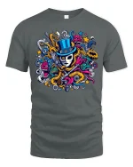 Masked Magician Chaos Art Tee - gray t-shirt on white background