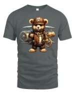 Steampunk Aviator Bear Pilot Tee - gray t-shirt on white background