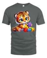 Baby Tiger Puzzle Play Tshirt - gray t-shirt on white background
