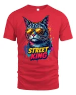Street King Cool Cat Sunglasses - red t-shirt on white background