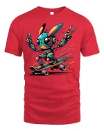 Cyber Bunny Skateboard Robot Tee - red t-shirt on white background