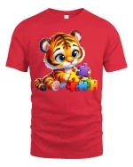 Baby Tiger Puzzle Play Tshirt - red t-shirt on white background
