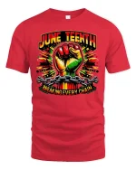 Juneteenth Breaking Every Chain Tee - red t-shirt on white background