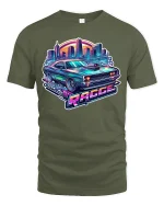 Retro Muscle Car Racer Neon - military green t-shirt on white background