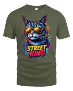 Street King Cool Cat Sunglasses - military green t-shirt on white background