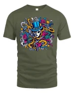 Masked Magician Chaos Art Tee - military green t-shirt on white background