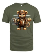 Steampunk Aviator Bear Pilot Tee - military green t-shirt on white background