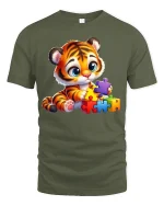 Baby Tiger Puzzle Play Tshirt - military green t-shirt on white background