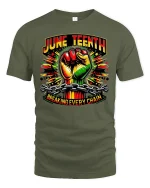 Juneteenth Breaking Every Chain Tee - military green t-shirt on white background
