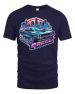 Retro Muscle Car Racer Neon - navy t-shirt on white background