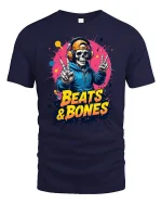 Beats and Bones Skull DJ Graphic T-Shirt - navy t-shirt on white background