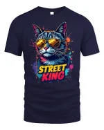 Street King Cool Cat Sunglasses - navy t-shirt on white background